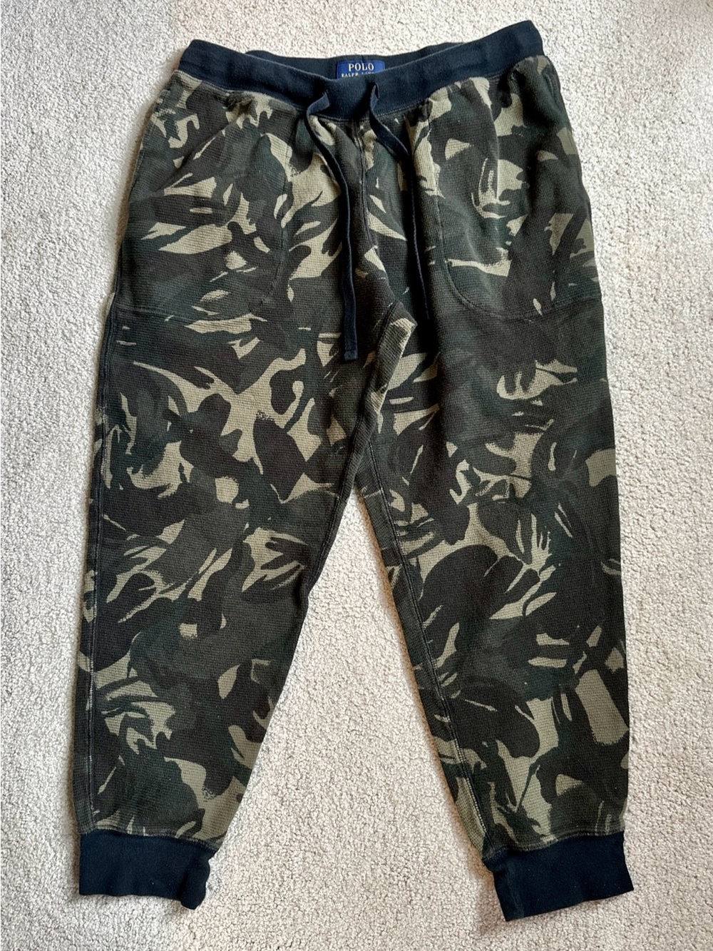 Polo by Ralph Lauren Camouflage Drawstring Joggers Lounge Pants - Black & Olive